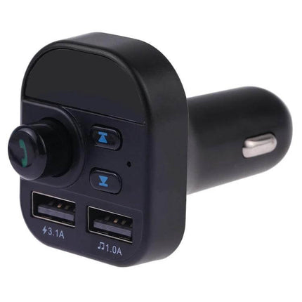 Dual USB Bluetooth FM Transmitter Car Kit MP3 Player compact car adapter with dual USB ports, Bluetooth control knob and FM transmitter
