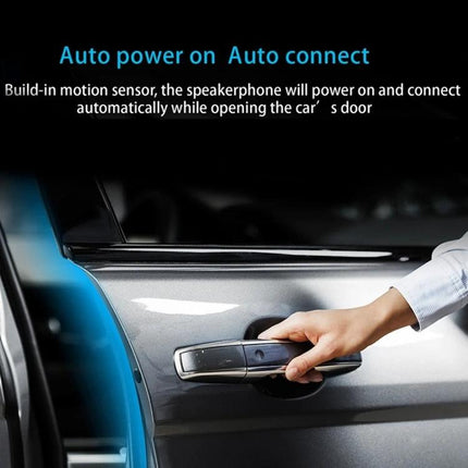 Compact Bluetooth Car Speaker For Hands Free Calls While Driving shown auto power on auto connect by car door