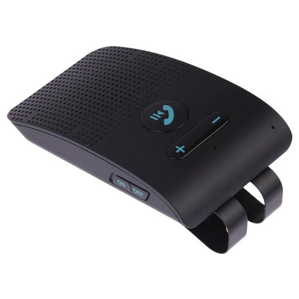 Compact Bluetooth Car Speaker For Hands Free Calls While Driving clipped to sun visor, quick-pairing, dual connection