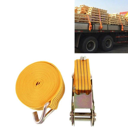 Heavy Duty Cable for Securing Vehicles on Road Trips - yellow ratchet tie-down strap securing trailer cargo