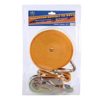 Heavy Duty Cable for Securing Vehicles on Road Trips - yellow ratchet tie-down strap in blister pack for towing and cargo security