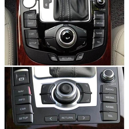 Car Wireless Bluetooth Audio Cable for Audi Q7 A6L A8L A4L installed in MMI2G center console showing control knob and media buttons
