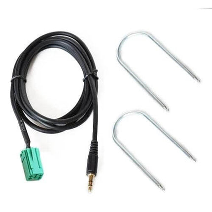 Renault Car Audio AUX Adapter Cable for Easy Plug and Play Use - 3.5mm male to Renault green factory connector with removal keys