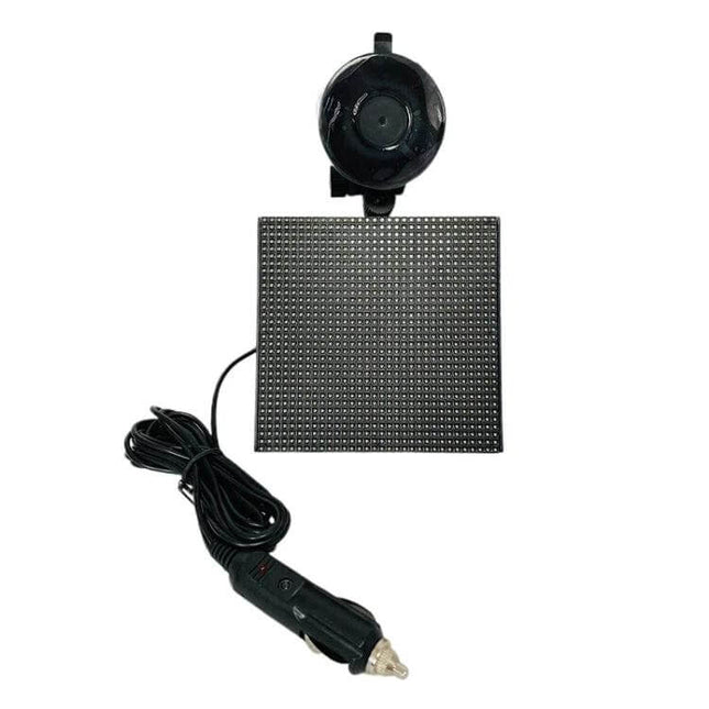 Wireless Bluetooth LED Car Sign for Custom Displays showing square LED panel with suction mount and car power plug