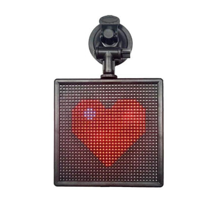 Wireless Bluetooth LED Car Sign for Custom Displays showing red heart emoticon on suction-mounted LED panel