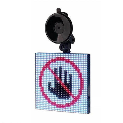 Wireless Bluetooth LED Car Sign for Custom Displays showing no-touch hand symbol on LED panel with suction mount