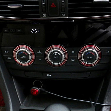 Set of 3 Aluminum Air Conditioner Knob Covers for Mazda ATENZA installed on dashboard climate control knobs
