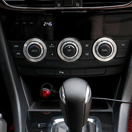 Set of 3 Aluminum Air Conditioner Knob Covers for Mazda ATENZA installed on dashboard air conditioning knobs