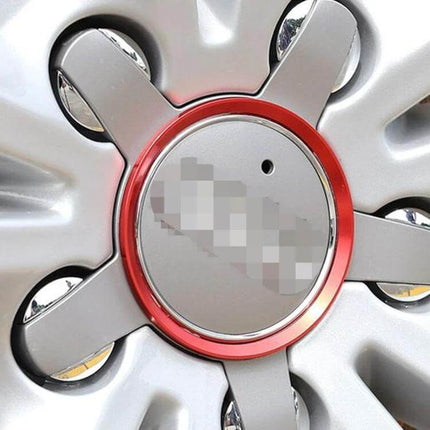 Wheel Hub Decoration Ring Aluminum 4 Pack for Audi red aluminum OE-style hub ring installed on silver wheel center