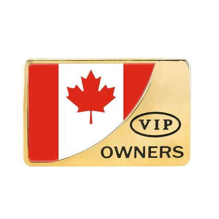 Canada Flag Rectangular Metal Decorative Car Sticker in Gold - gold metal car sticker with Canadian flag and VIP Owners text