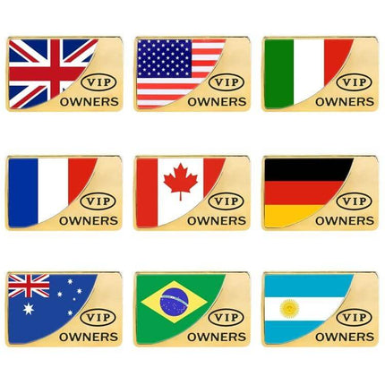 Canada Flag Rectangular Metal Decorative Car Sticker in Gold on a gold VIP owners plate, durable peel-and-stick vehicle emblem