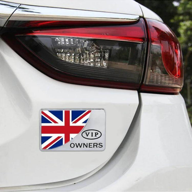 UK Flag Metal Decorative Sticker for Cars in Gold and Silver - gold/silver metal Union Jack badge on white car trunk