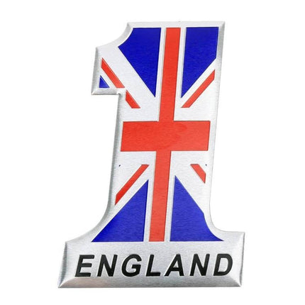 Universal Metal UK Flag Number 1 Shaped Decorative Car Sticker - silver 3D number 1 with Union Jack and ENGLAND text for car dash or bumper
