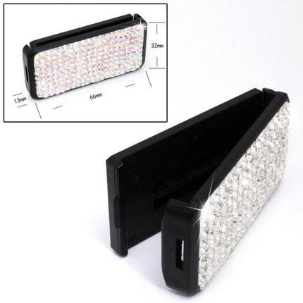 Crystal Adjustable Car Seat Belt Clip for Comfort - black clip with sparkly crystal rhinestones, adjustable design to prevent shoulder rubbing on long drives
