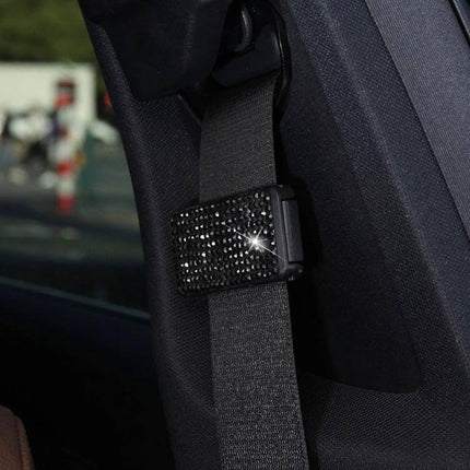Crystal Adjustable Car Seat Belt Clip for Comfort - black crystal seat belt clip on car seat strap to prevent rubbing and improve comfort