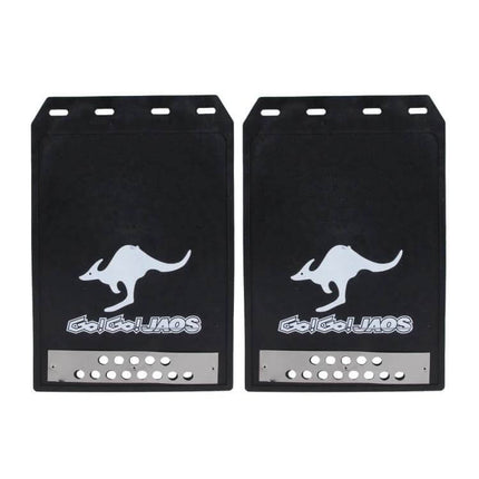 Silicone Mud Flaps for Front and Rear Car Protection - black silicone mud flaps with kangaroo logo, set of two for wheel splash and debris defense