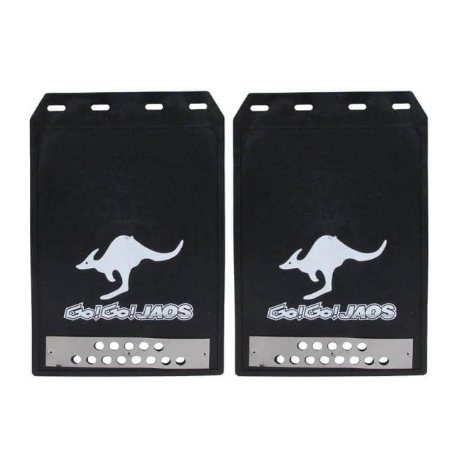 Silicone Mud Flaps for Front and Rear Car Protection - black silicone mud flaps with kangaroo logo, set of two for wheel splash and debris defense