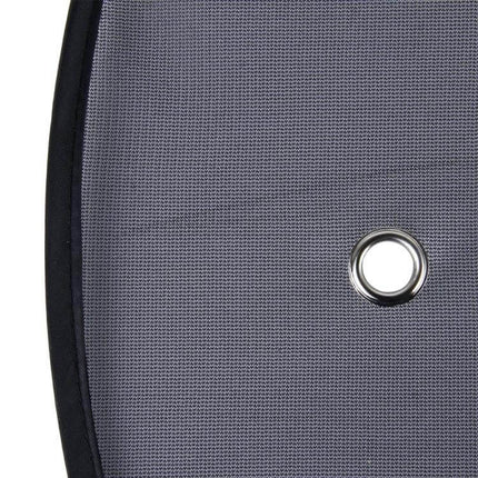 Foldable Car Window Shade for Blocking UV Rays in Back Seats – close-up of grey mesh shade with grommet and black edge, fits minivans and full-size vans