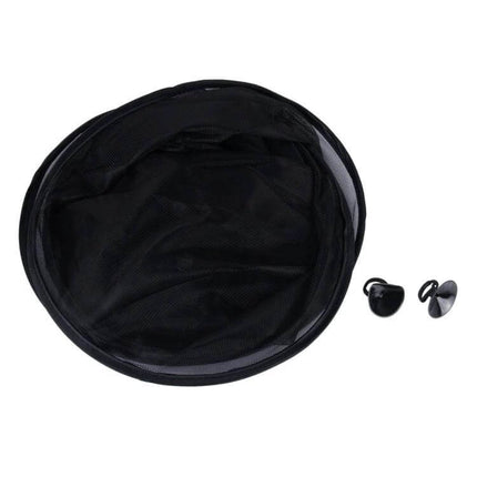Foldable Car Window Shade for Blocking UV Rays in Back Seats - black mesh round shade with suction cups for minivans and full-size vans