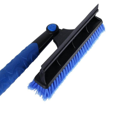 Extendable Car Snow Brush with Ice Scraper and Squeegee for Winter Use - blue bristle brush head and squeegee on telescoping handle