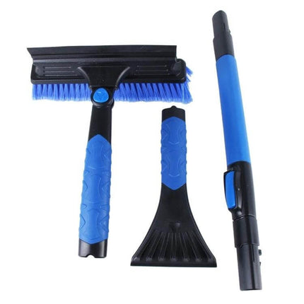 Extendable Car Snow Brush with Ice Scraper and Squeegee for Winter Use - blue telescoping brush, ice scraper and squeegee set for cars up to 51 inches