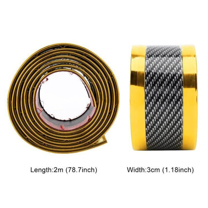 Universal Electroplate Carbon Fibre Car Door Decor Strip – 2m roll, 3cm width gold-trimmed carbon fiber look strip for doors (no drilling)