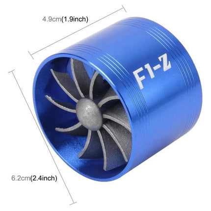 Stainless Universal Turbine Air Intake Kit, Single-Side Design – blue stainless turbine intake with aluminum fan, 6.2cm x 4.9cm compact universal fit