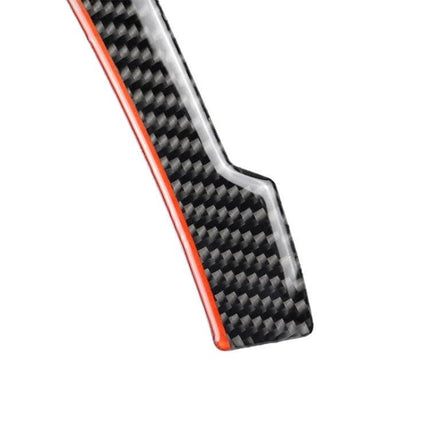 Protective Carbon Fiber Rearview Mirror Strip for Mercedes-Benz installed on mirror edge, black carbon weave with red trim