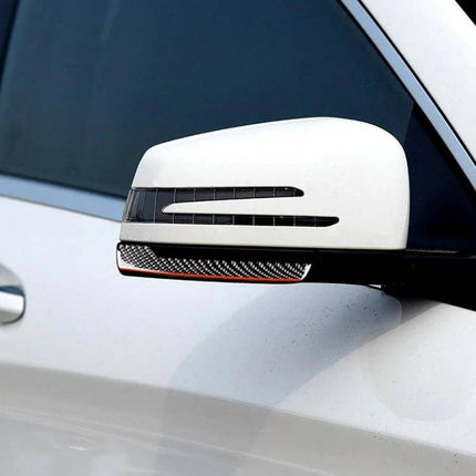 Protective Carbon Fiber Rearview Mirror Strip for Mercedes-Benz on white car side mirror, flexible carbon fiber protector