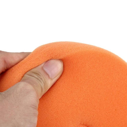 Auto Polishing Sponge Wheel for Waxing and Cleaning, 14mm Hole – orange circular foam pad held between fingers for vehicle polishing