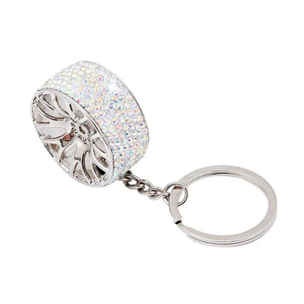 Portable Metal Key Chain with Car Diamond Wheel Design - durable metal sparkly wheel key holder for car keys, bags, belts