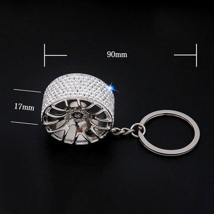 Portable Metal Key Chain with Car Diamond Wheel Design – durable metal key holder with sparkling diamond wheel, 90mm×17mm compact car keychain