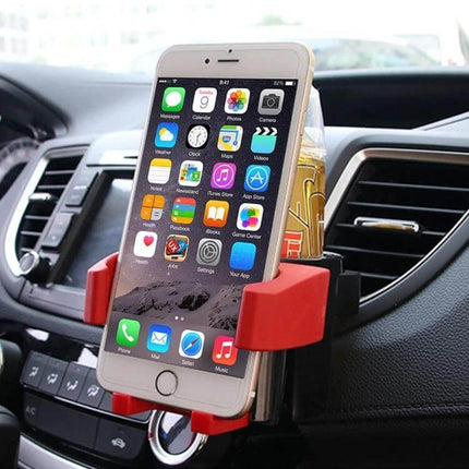Shunwei Multifunctional Car Air Vent Holder for Phones and Drinks securely holding phone and drink in car vent