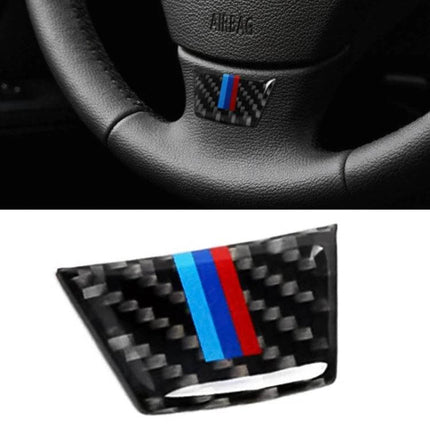 Carbon Fiber Steering Wheel Decorative Sticker for BMW Vehicles - carbon fiber center trim with M stripe on E90 E92 steering wheel