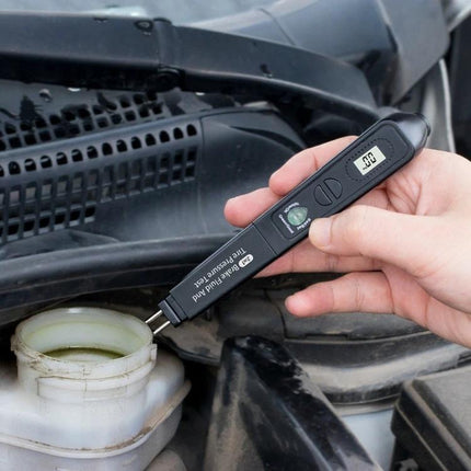 Versatile Aid for Everyday Car Brake and Tire Checks — compact brake fluid moisture and tire pressure tester in hand