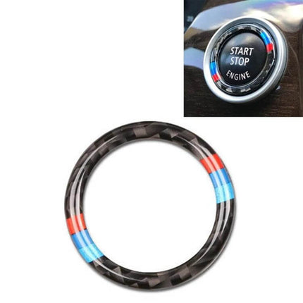 Carbon Fiber Decorative Sticker for BMW Engine Start Button — carbon fiber ring with red/blue stripes for BMW start stop button