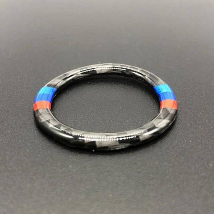 Carbon Fiber Decorative Sticker for BMW Engine Start Button - carbon fiber ring with M-color stripes for BMW start button