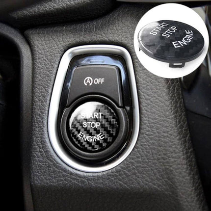 Carbon Fiber Engine Start Button Cover for BMW E Chassis in Black installed on dashboard protecting start stop engine button