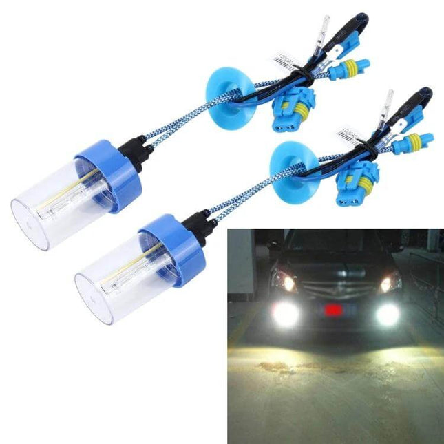 HID Headlight Bulbs 5500K For Cars Everyday Illumination - pair of 55W HID xenon bulbs with wiring and daytime-like bright white output