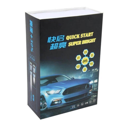 HID Xenon Car Bulbs 2 Pack for Driving and Fog Lights - retail box showing blue sports car, product branding and 55W replacement bulbs