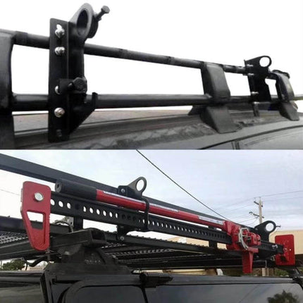 Vehicle Roof Rack Holder for Agriculture Tools and Shovels mounted on vehicle roof carrying shovels and poles securely