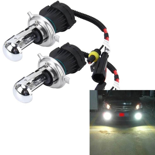 H4 HID Bulbs For Car Headlights 2 Pack Bright White - 55W HID xenon replacement bulbs with wiring for headlights and fog lamps