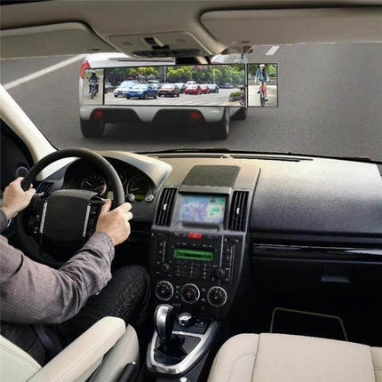 Shunwei Large Wide-Angle Adjustable Rear View Mirror for Safe Driving showing expanded rear visibility to reduce blind spots while driving