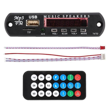 Bluetooth Car MP3 Player with FM Radio and USB Support - compact in-dash module with USB port, TF slot, AUX, display and remote control