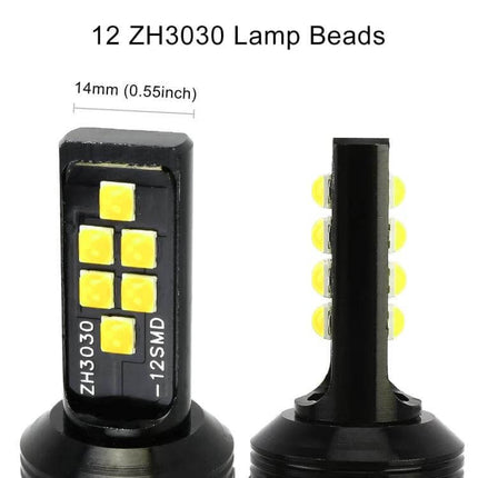 White Car Fog Light 2 Pack For Everyday Night Driving - close-up of 12 ZH3030 lamp beads LED fog bulb 14mm width, 2-pack replacement