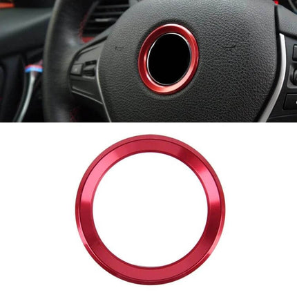 Aluminium Alloy Decorative Steering Wheel Ring Cover for BMW Cars installed on black steering wheel, red aluminium decorative ring