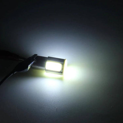2-Pack LED Car Brake And Tail Light Bulbs For 12V Vehicles illuminated white LED bulb close-up showing bright plug-and-play replacement lighting