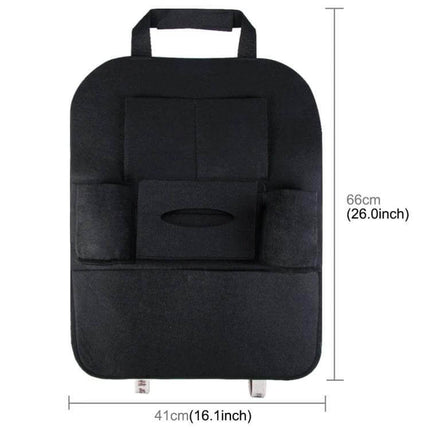 Kaneed Multi-Pocket Car Backseat Organizer for Travel Storage in black with pockets for drinks, tissues and magazines (41x66cm)