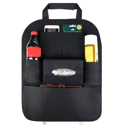 Kaneed Multi-Pocket Car Backseat Organizer for Travel Storage - black hanging backseat organizer with bottle, tissue box, phone and snacks