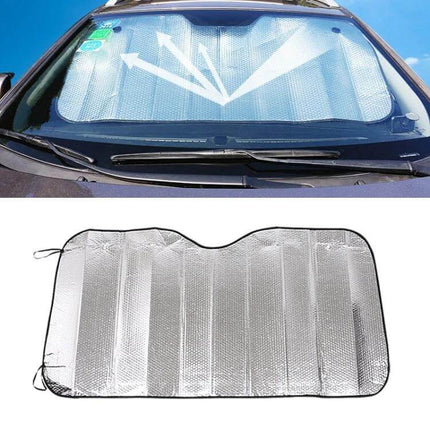 Silver Car Sun Visor for Vehicle Protection, 140cm x 70cm - reflective windshield cover reducing sun heat and dust, durable easy-fit design